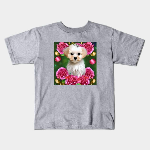 Cute Maltese Puppy Kids T-Shirt by AnnieDreams